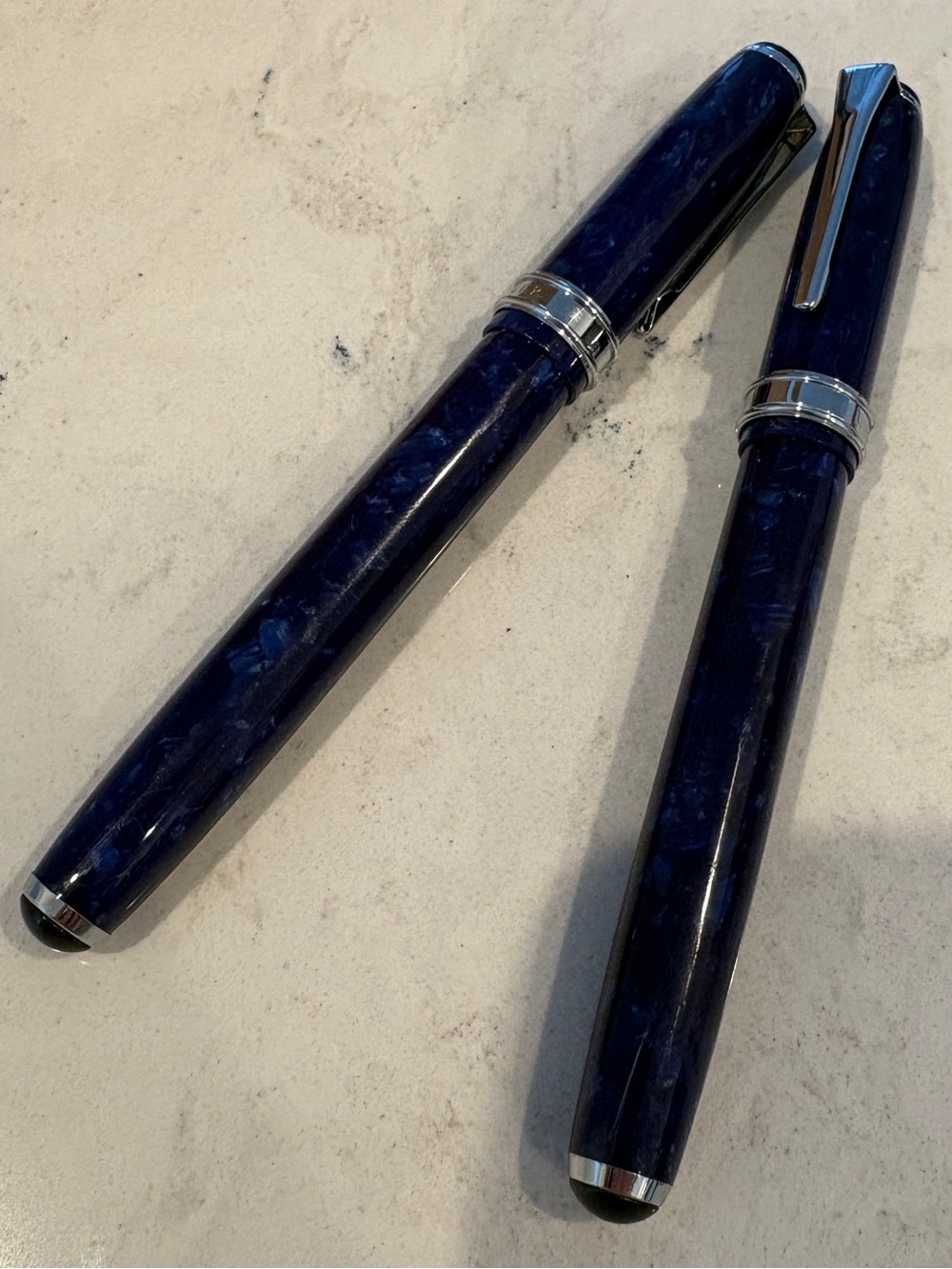 Elegant Blue Marble Fountain & Ballpoint Pen Set